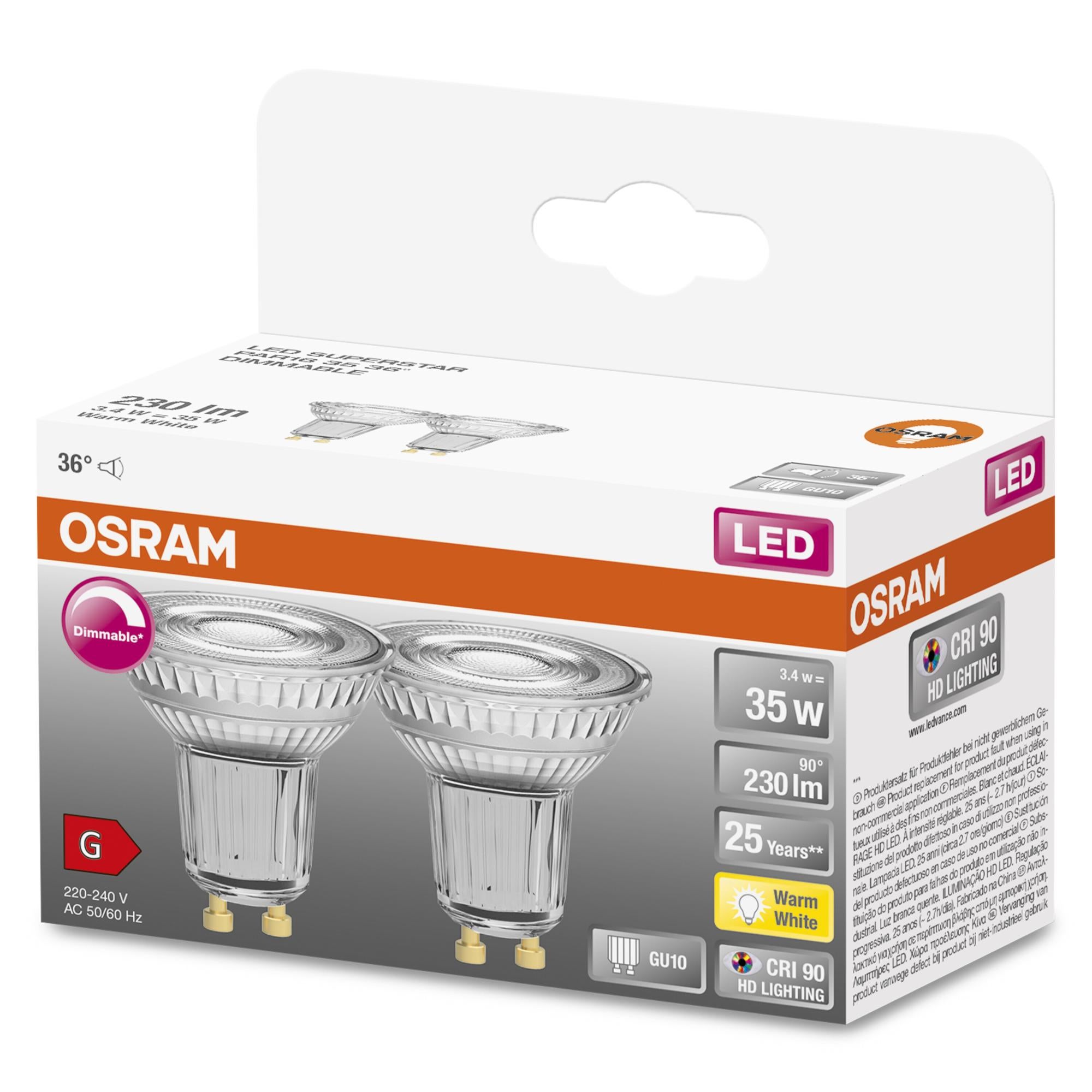 OSRAM Lampe à réflecteur Superstar, GU10base, verre clair ,Blanc chaud