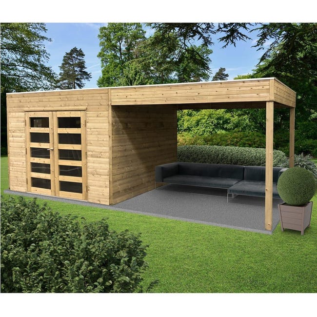 Abri De Jardin En Bois Traite Tarento Avec Auvent 8 M Leroy Merlin