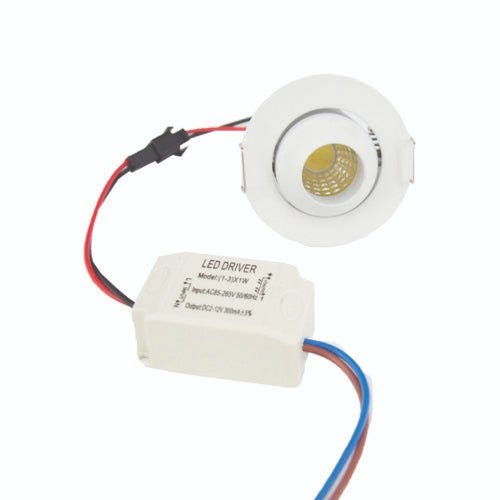 Mini Spot LED Encastrable avec Pilote pour Plafond, 1W, Blanc