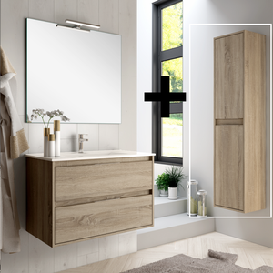 Colonne armoire pour meuble de salle de bain-Alain Couleur: Chêne clair  Hauteur 210 Largeur 80 Profondeur 45