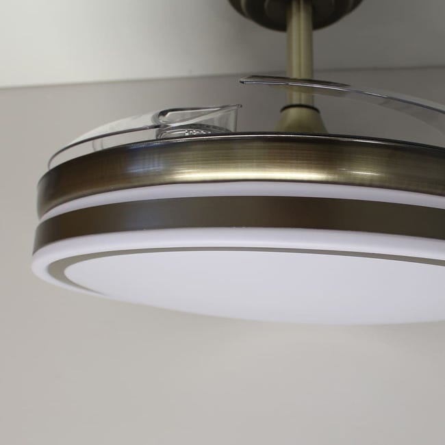 Ventilador de techo LED silencioso con aspas retráctiles Perla Cuero CCT  Regulable ø106cm