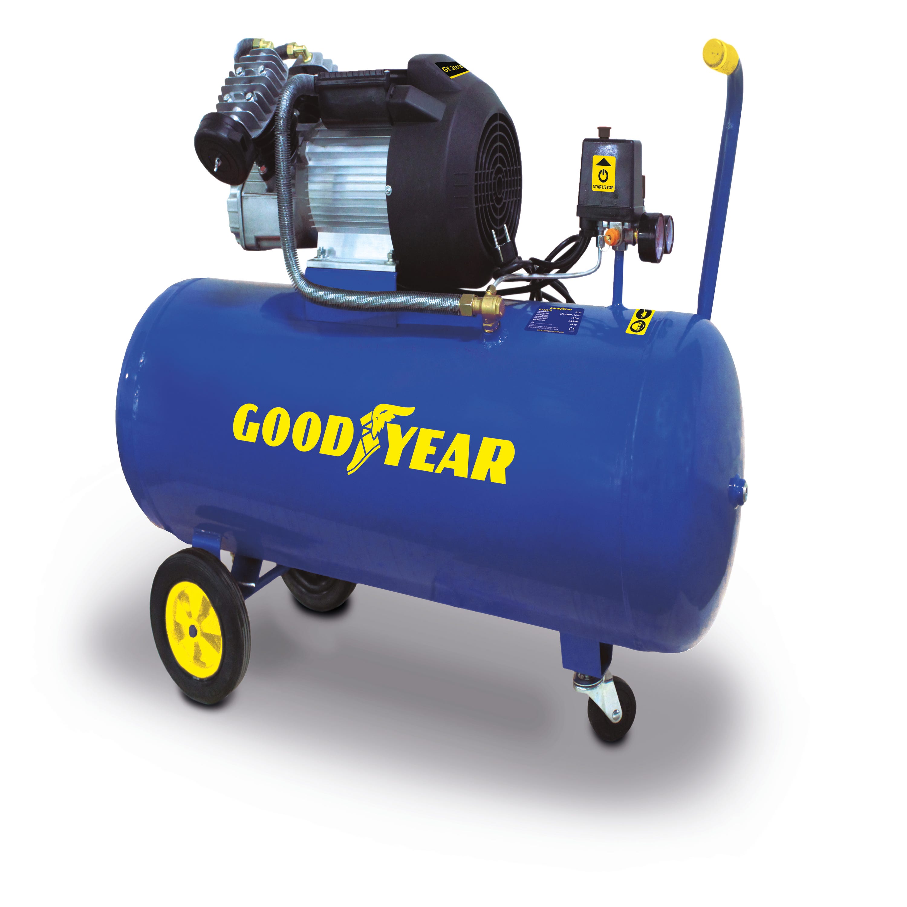 Goodyear - Compresor de aire 100 litros de Caudal Aspirado. 412 litros/minuto  Capacidad de Aspiración. 2.800rpm. 10 bares. Válvula de Seguridad CE