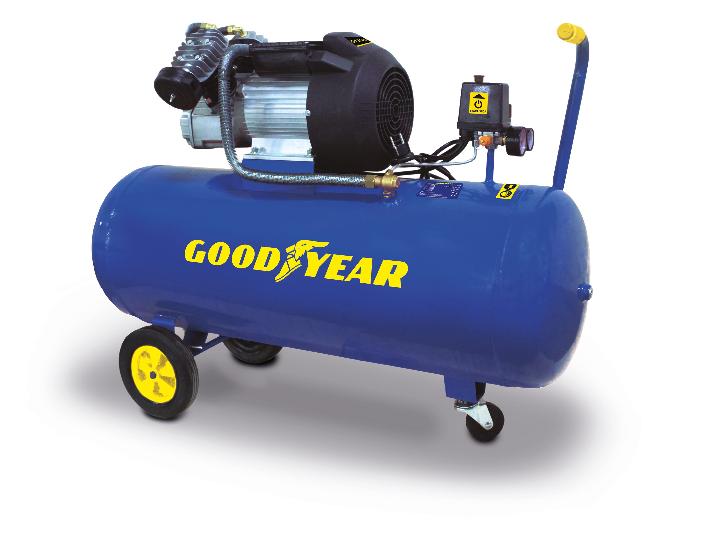 Goodyear - Compresor de aire 100 litros de Caudal Aspirado. 412 litros/minuto  Capacidad de Aspiración. 2.800rpm. 10 bares. Válvula de Seguridad CE