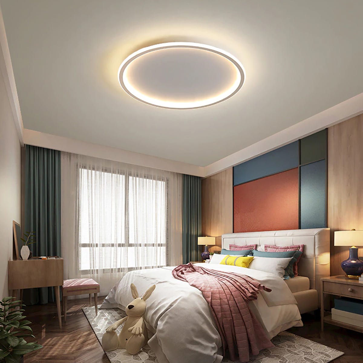 Lámpara de techo LED 43W círculo de luz indirecta redonda techo brillante  baño cocina 230V 50cm LUZ 4000K
