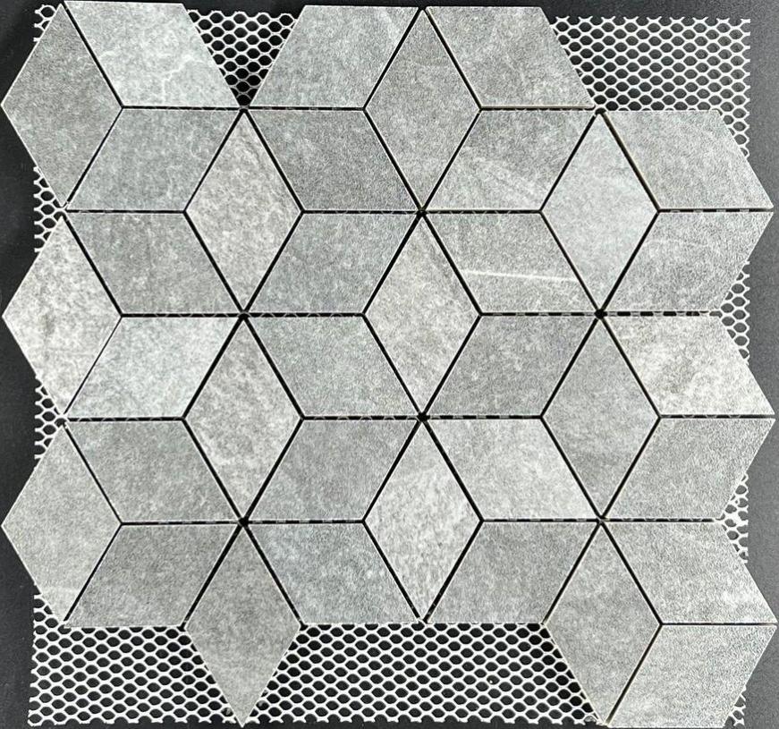 MOSAICO SU RETE PIETRA PER BAGNO E CUCINA IN GRES GREY STONE ROMB ...