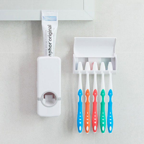 SHOP-STORY - DISPENSER PER DENTIFRICIO: Dispenser per dentifricio con  supporto per spazzolino da denti