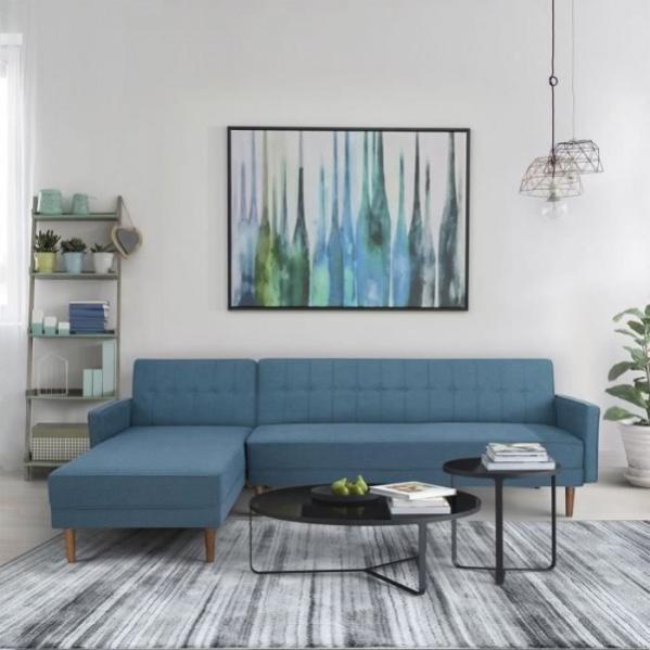 Canapé D'angle Réversible 3 Places – Tissu Bleu Moderne – L 286 X P 169 X H 80 Cm (Neuf)