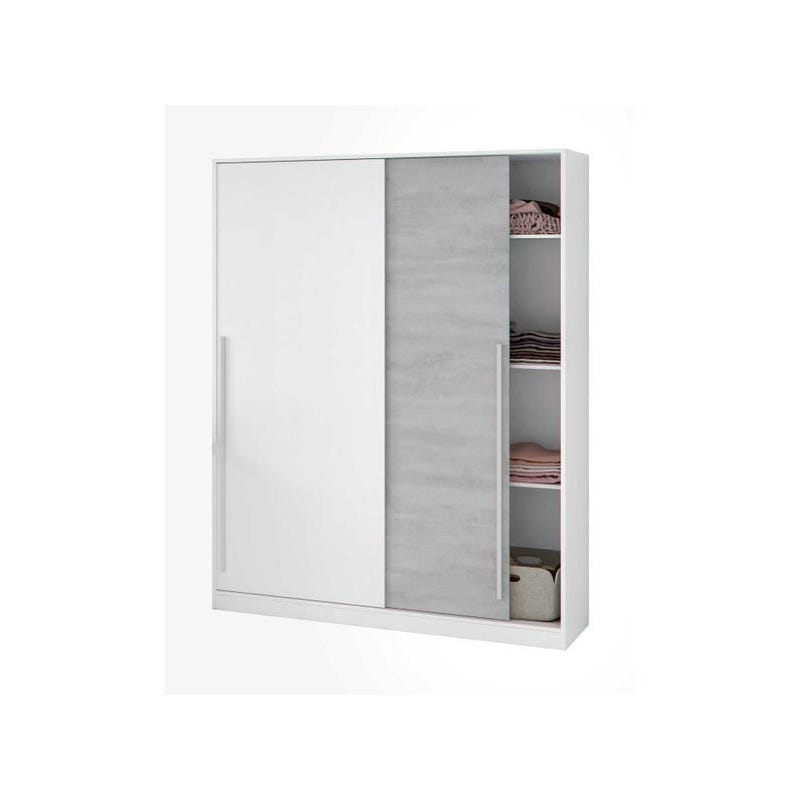 Armario puertas correderas, armario ropero 120x200 cm, Blanco brillo