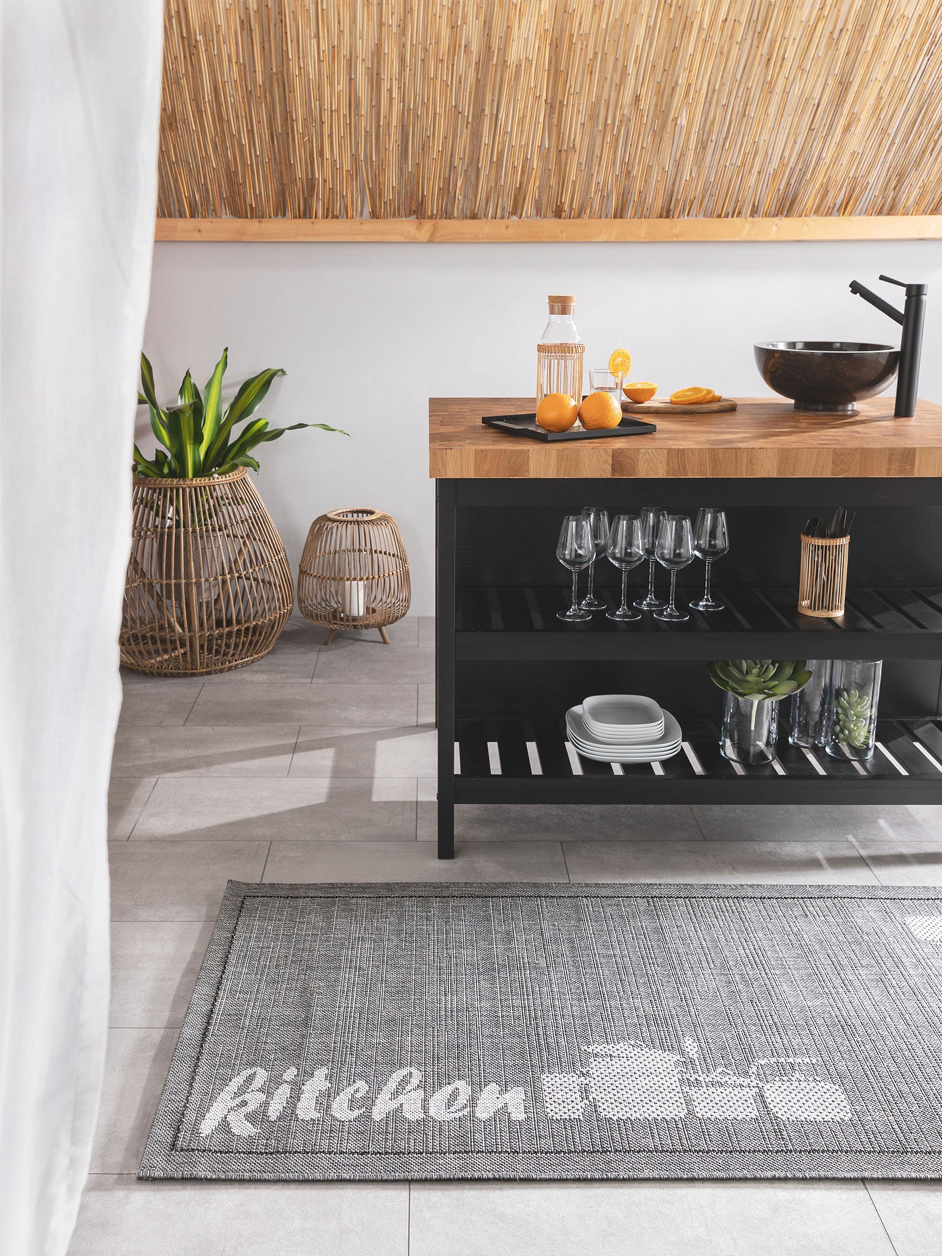 BENUTA - Tappeto passatoia per cucina grigio 80x240 cm