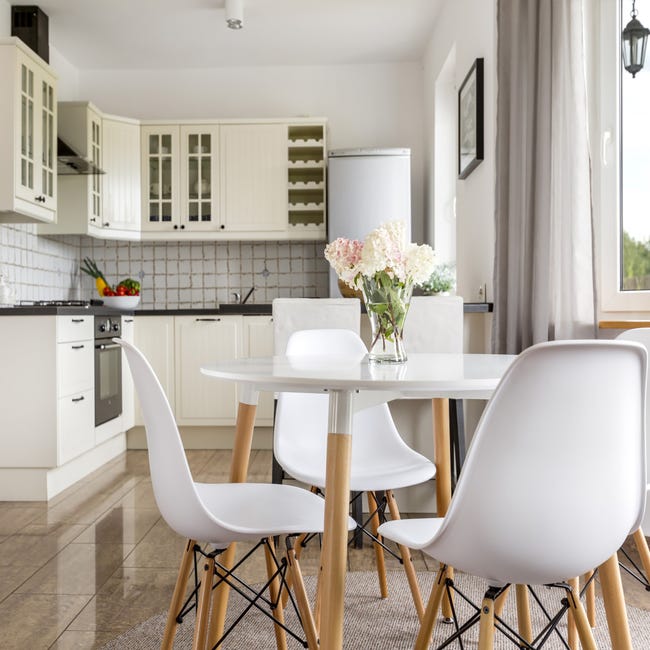 Tavolo da pranzo moderno di design rotondo fisso in abs bianco diametro 80  con gambe in legno per interno sala da pranzo cucina