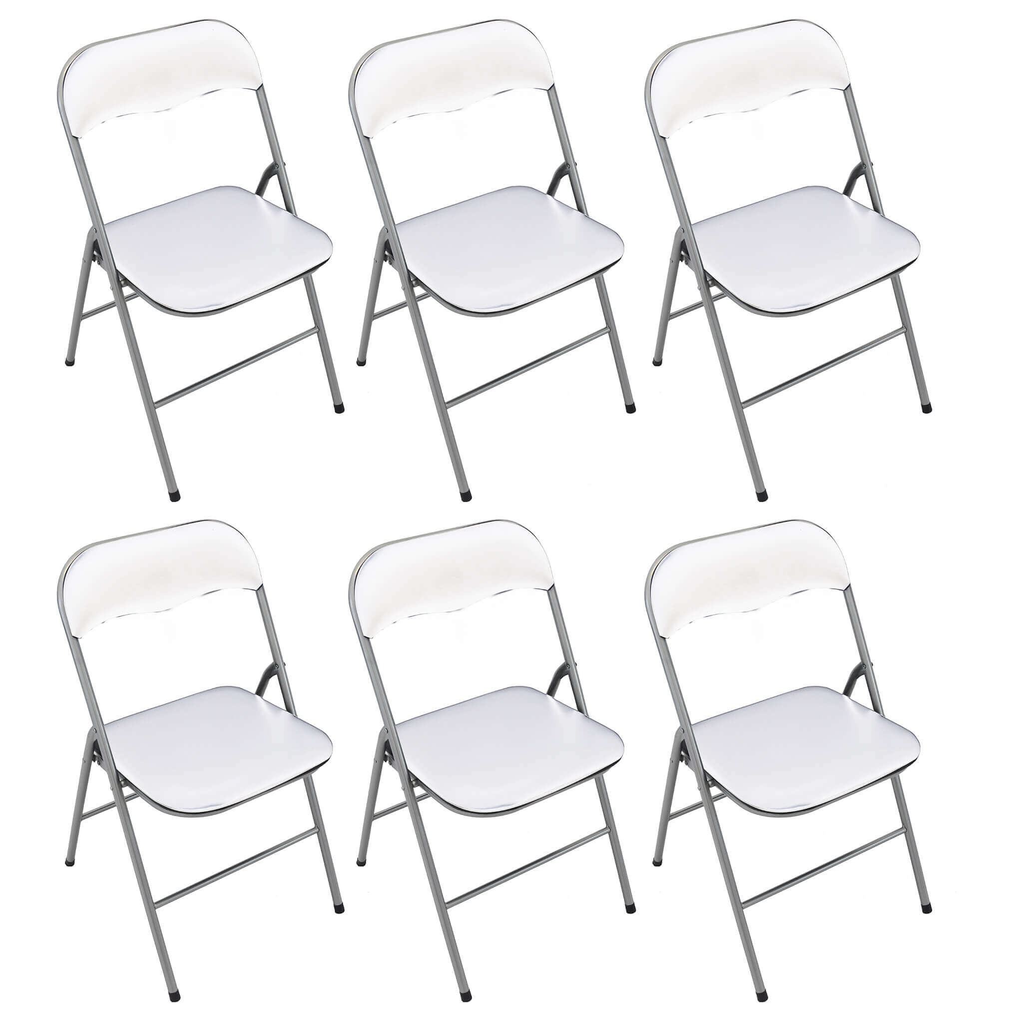 Set di 6 sedie pieghevoli slim bianche opache struttura grigia per interno  sala da pranzo salotto cucina ufficio