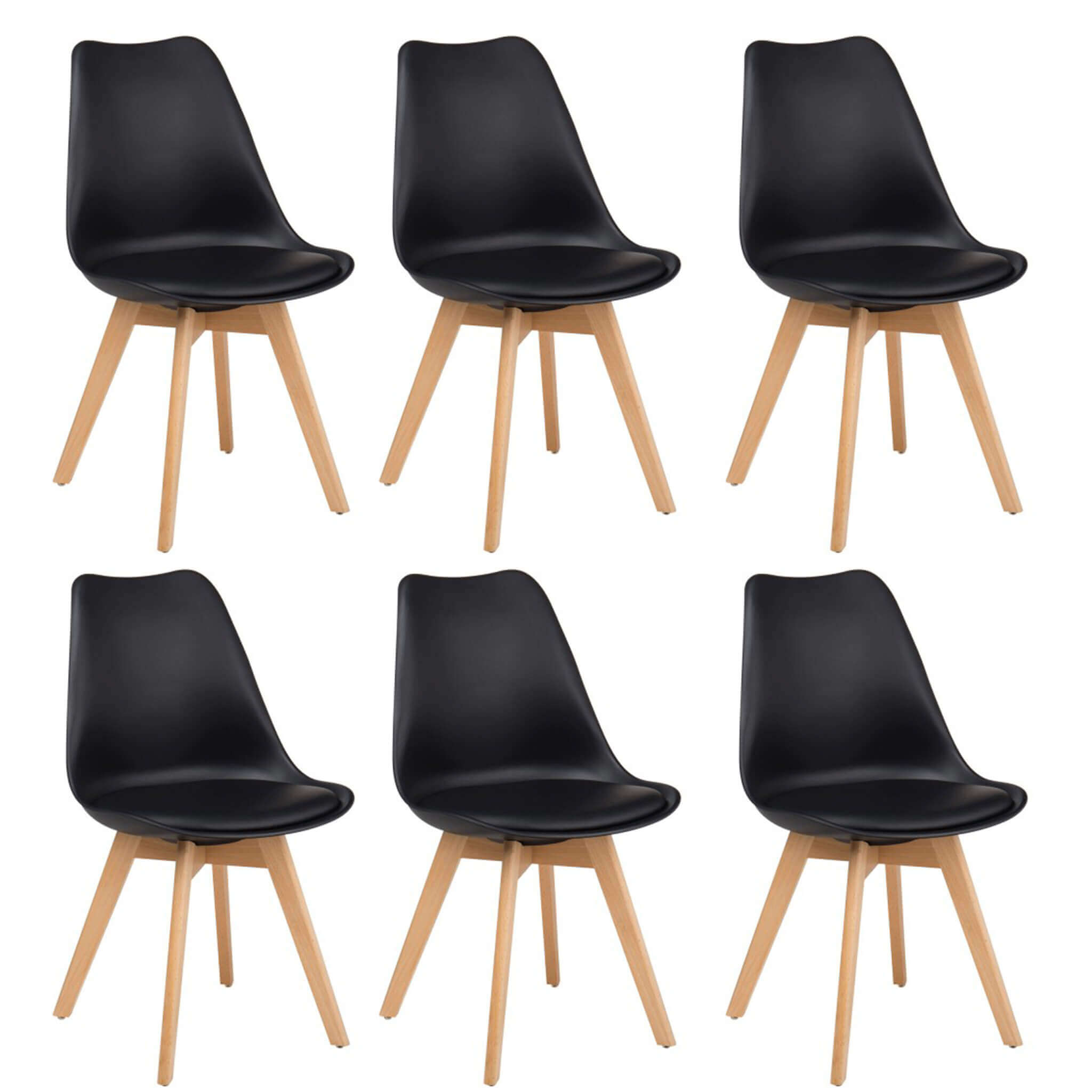 Set di 6 sedie di design moderne in polipropilene nero e legno massello di  faggio per sala da pranzo locale bar ristorante
