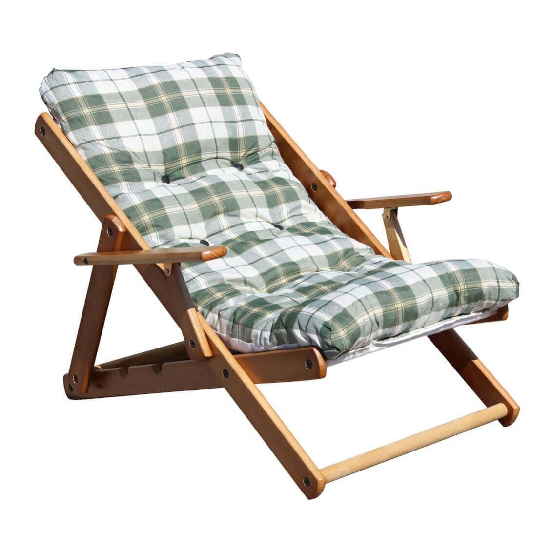 Poltrona Sdraio Legno Richiudibile Con Cuscino - 3 Posizioni, Grigio Scuro, Made In Italy - Foto 2