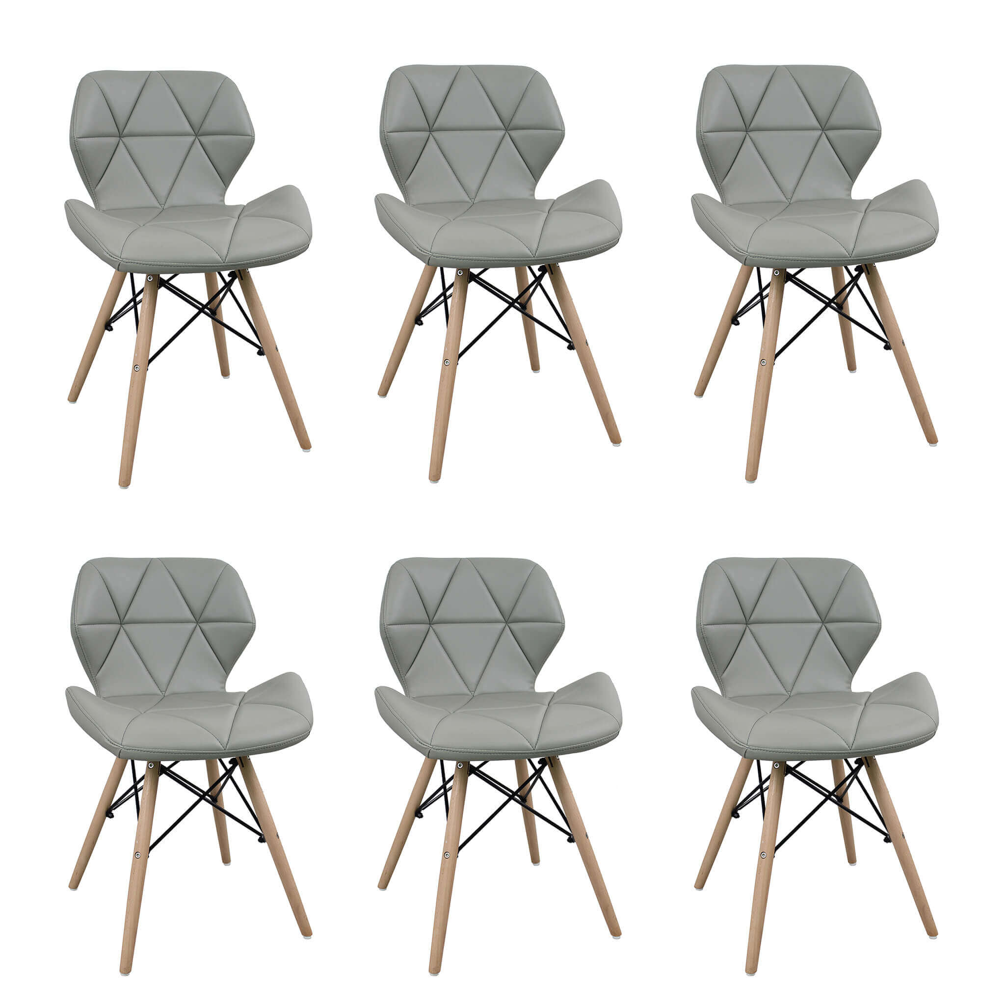 Set di 6 sedie da cucina moderna di design in ecopelle di design similpelle  stile moderno gambe in legno per sala da pranzo, cm 41x49x71 h