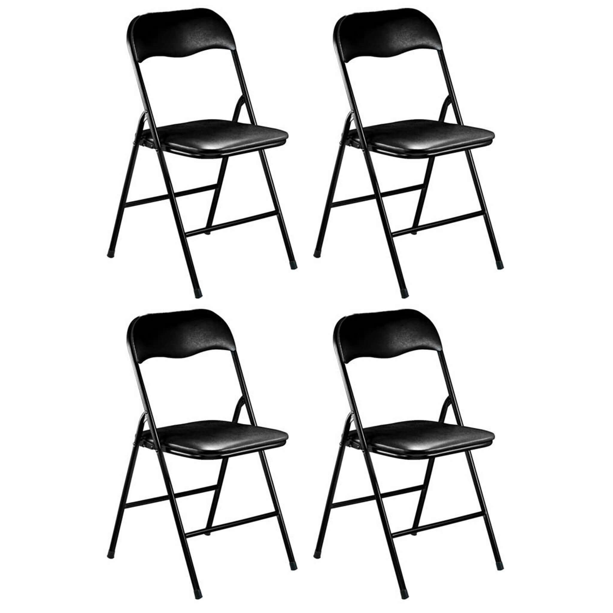 Set di 4 sedie pieghevoli slim nere opache struttura nera per interno sala  da pranzo salotto cucina ufficio