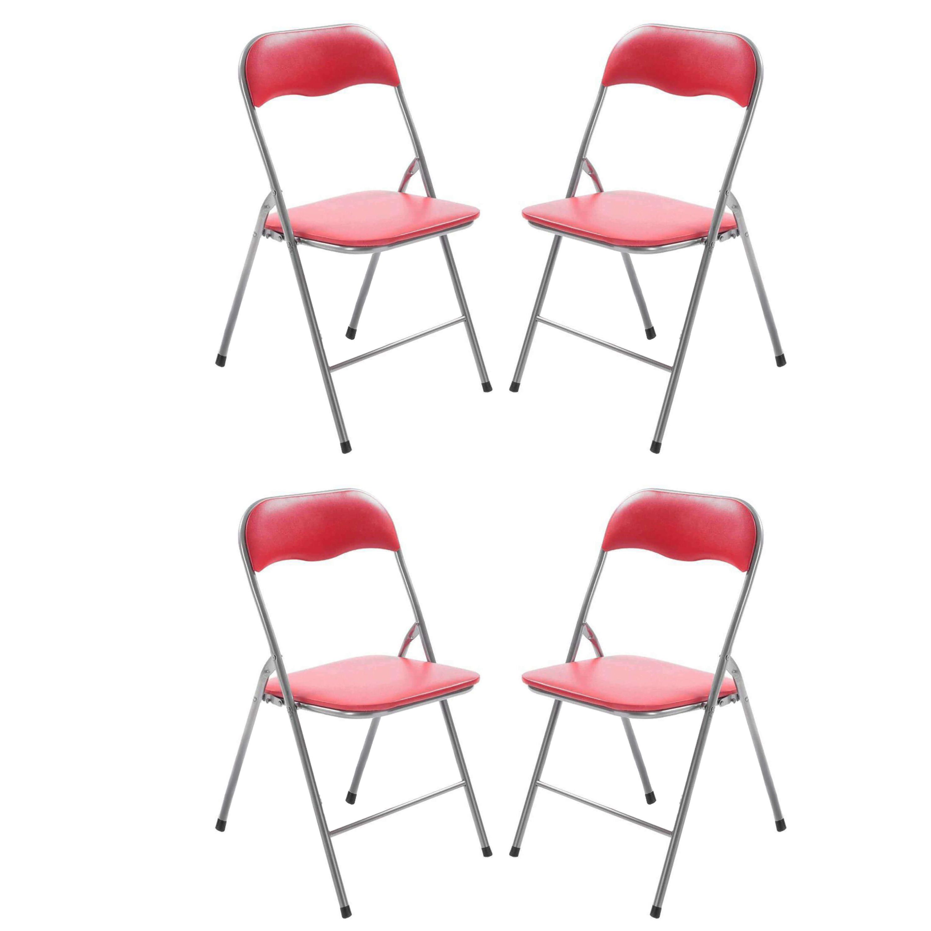 Set di 4 sedie pieghevoli slim rosse opache struttura grigia per interno  sala da pranzo salotto cucina ufficio