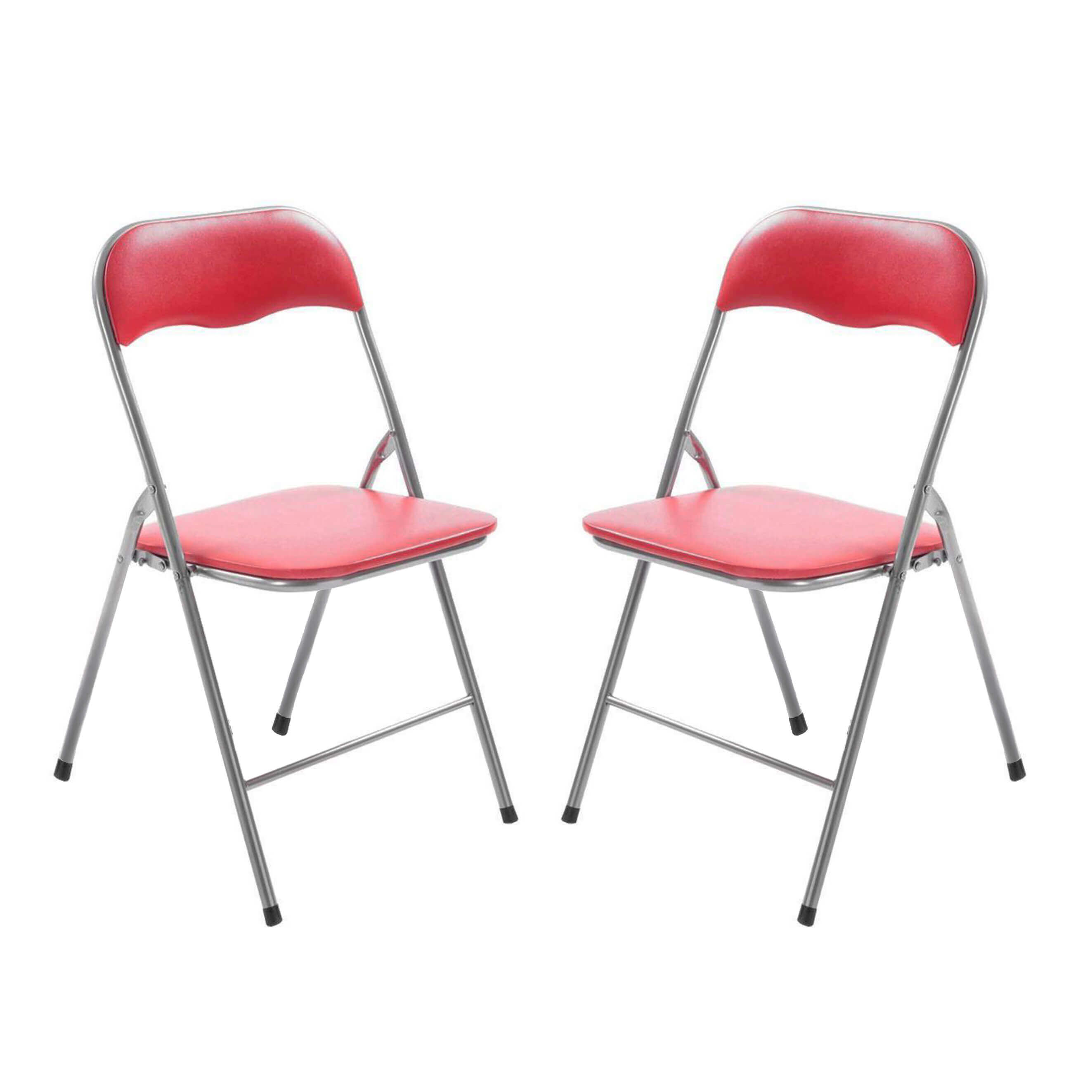Set di 2 sedie pieghevoli slim rosse opache struttura grigia per