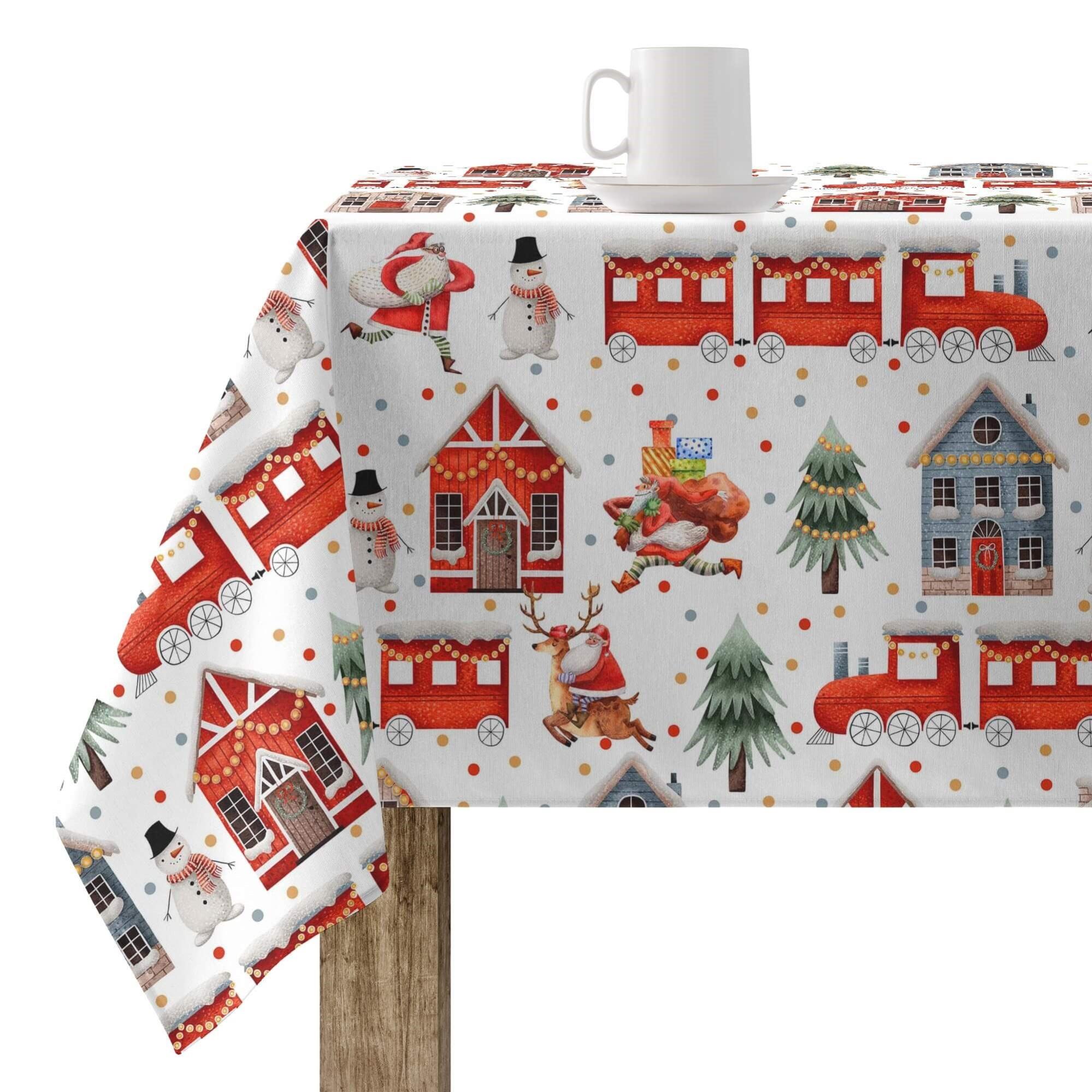 Tovaglia Rotonda Merry Christmas 152 Cm – Poliestere Antimacchia – Fiocchi Di Neve – Decorazione Tavola Natalizia