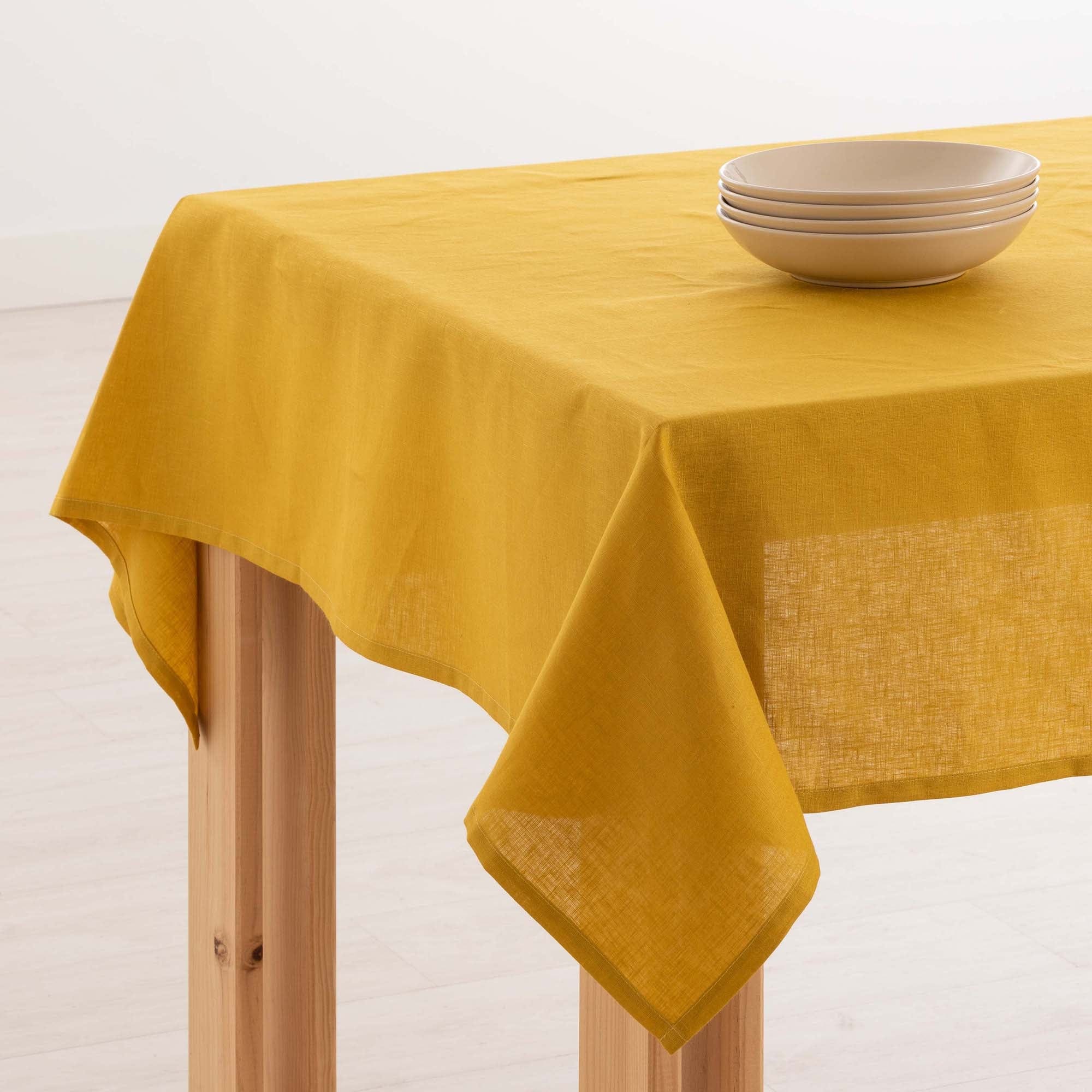 Tovaglia idrorepellente in lino 100% Mustard - 350x150 cm