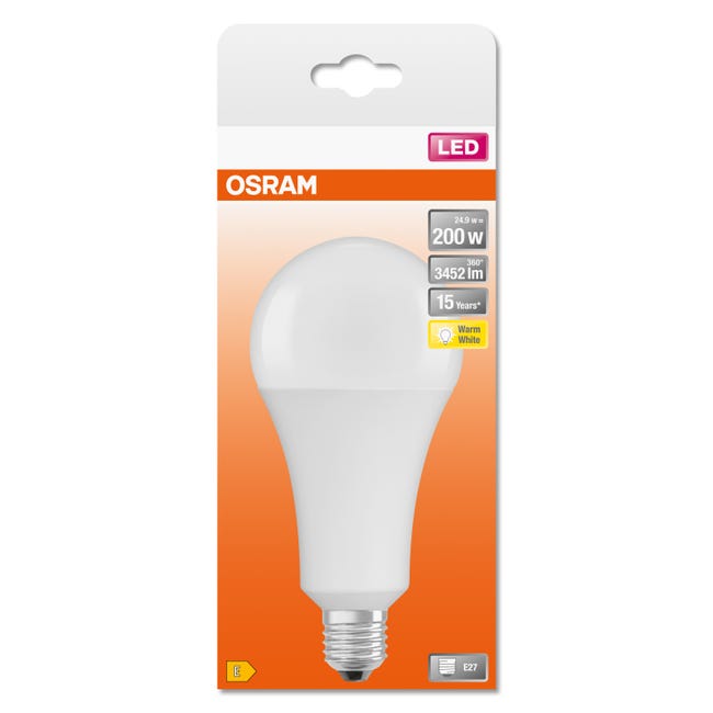 OSRAM LED Star Classic A200, ampoule LED givrée en forme d'ampoule, culot  E27, blanc chaud (2700K), 3452 lumens, en remplacement des ampoules