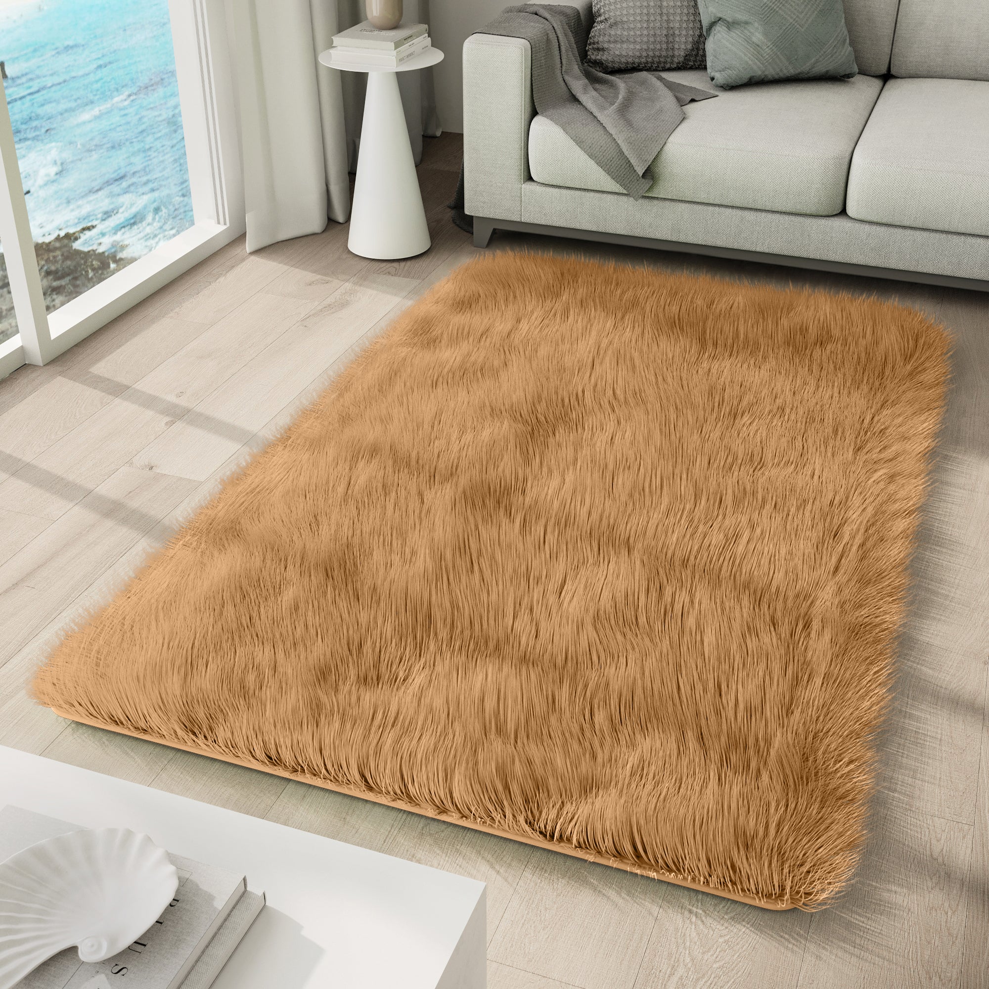 TAPISO Silk Tappeto Shaggy Soggiorno Antiscivolo Salotto Moderno Beige Tinta  Unita Moderno Morbido 140 x 200 cm