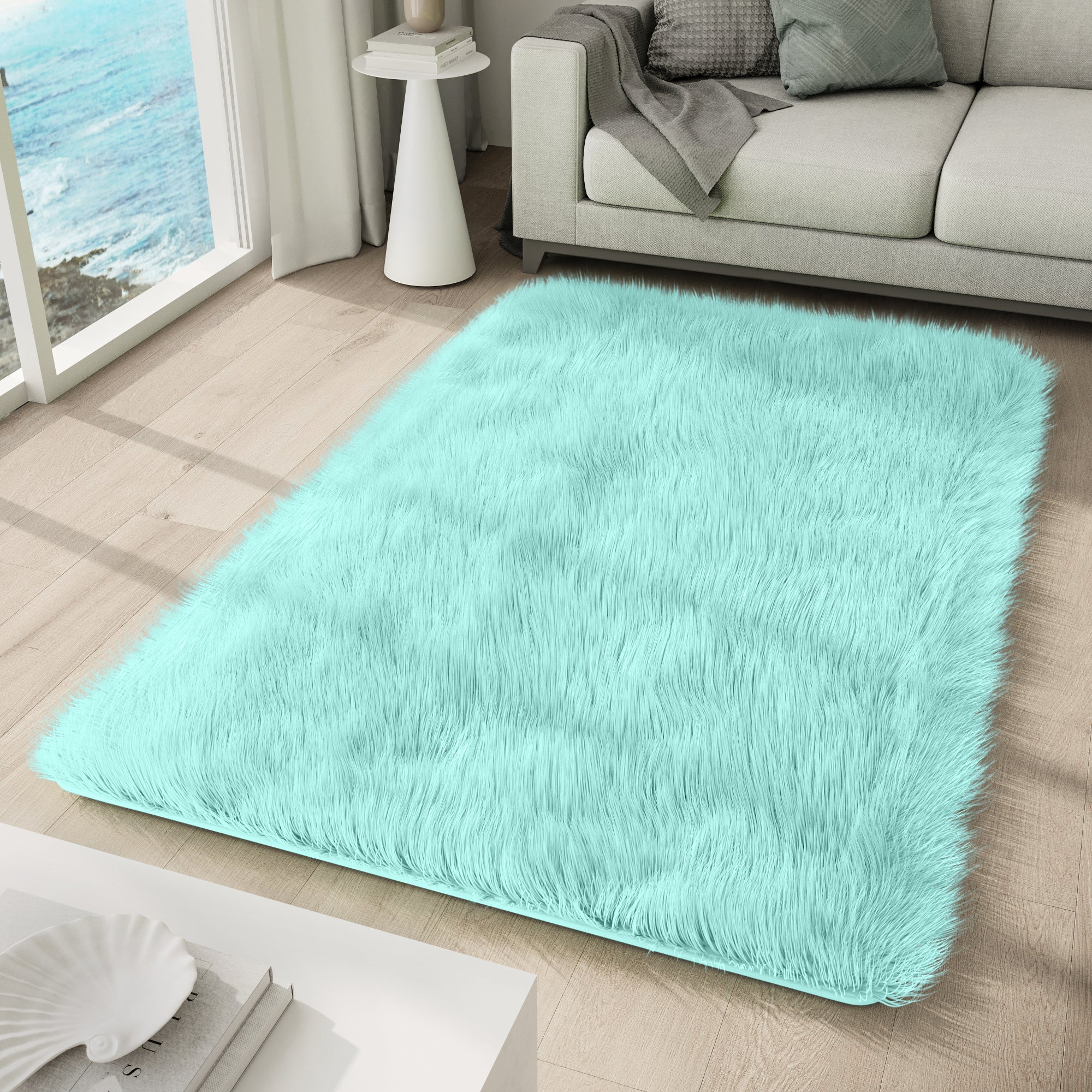 Tapiso silk alfombra de salón sala antideslizante moderno menta shaggy pelo largo suave 140 x 200 cm