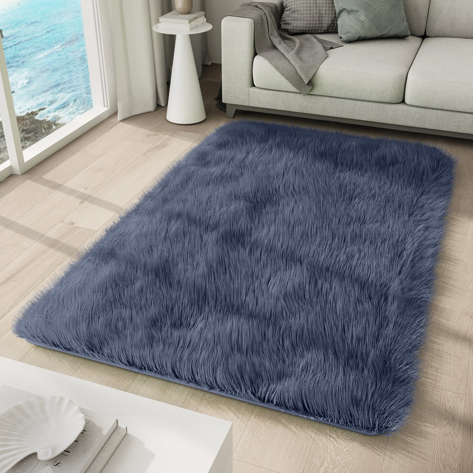 Tapiso silk alfombra de salón sala antideslizante moderno gris shaggy pelo largo suave 120 x 170 cm
