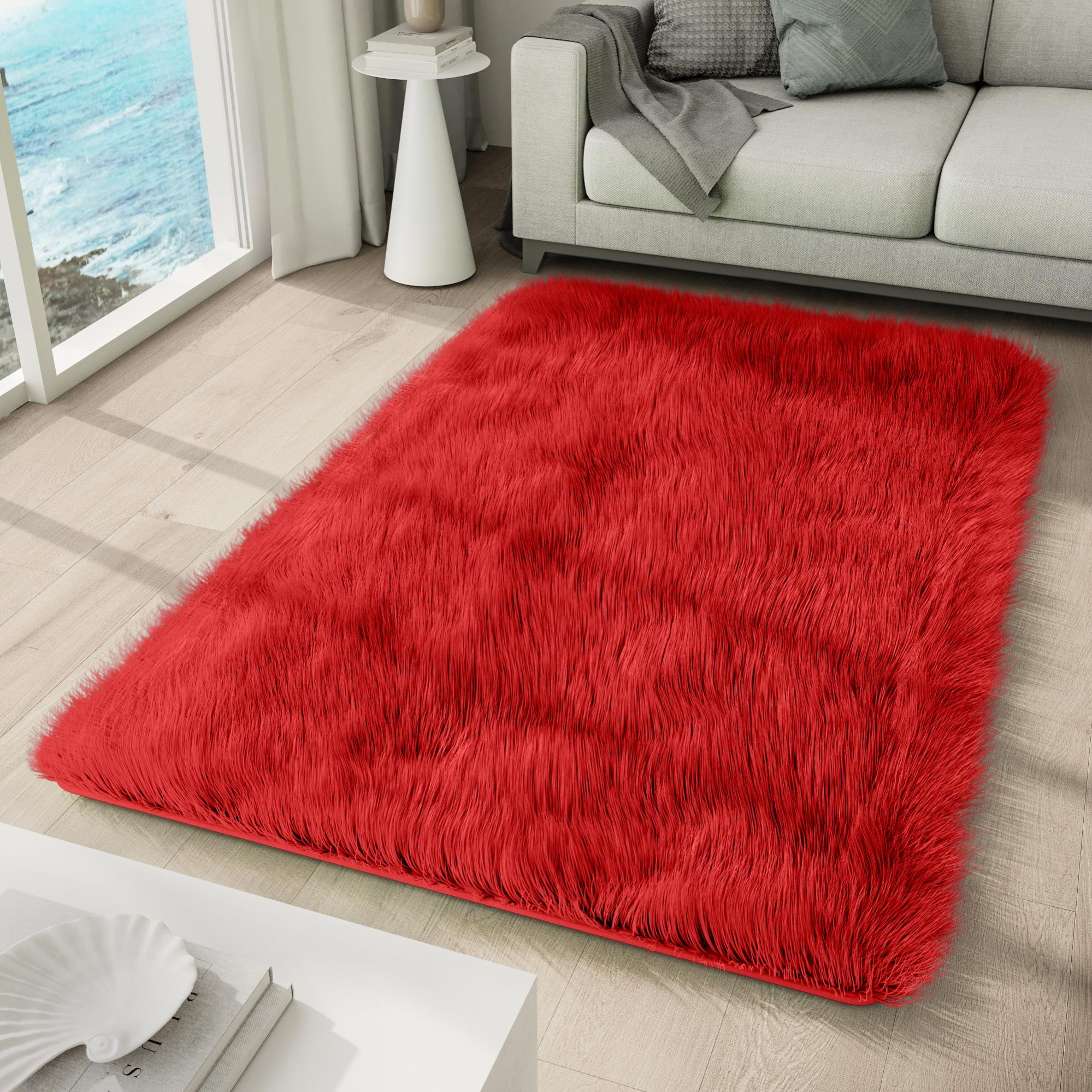 Tapiso silk alfombra de salón sala antideslizante moderno rojo shaggy pelo largo suave 140 x 200 cm