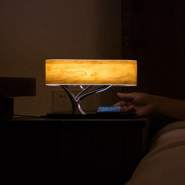Lampe de chevet led intelligente avec chargeur sans fil pour téléphone + prise  usb 3 en 1 avec horloge