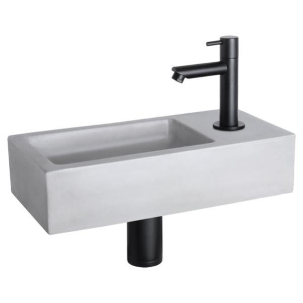 Lavabo Béton Jax Avec Robinet Intégré - Distributeur De Savon Inclus - Gris Foncé, 42x18.5x9 Cm - Pour Salle De Bain Ou Toilettes