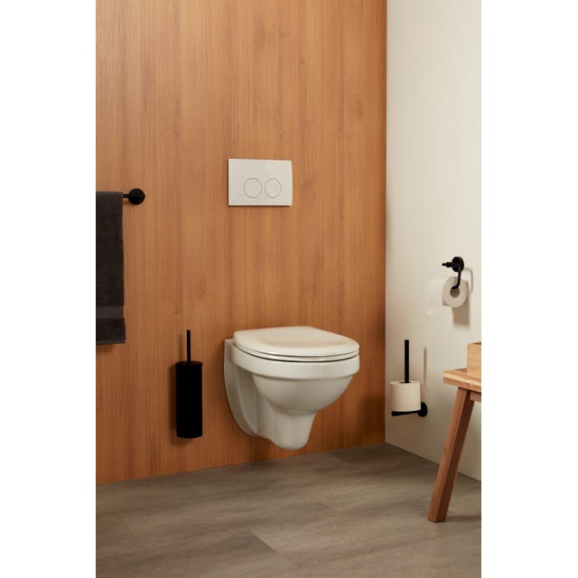 Auralum Noir Brosse de Toilette avec Porte-balai WC Mural pour Salle de  Bains en Acier