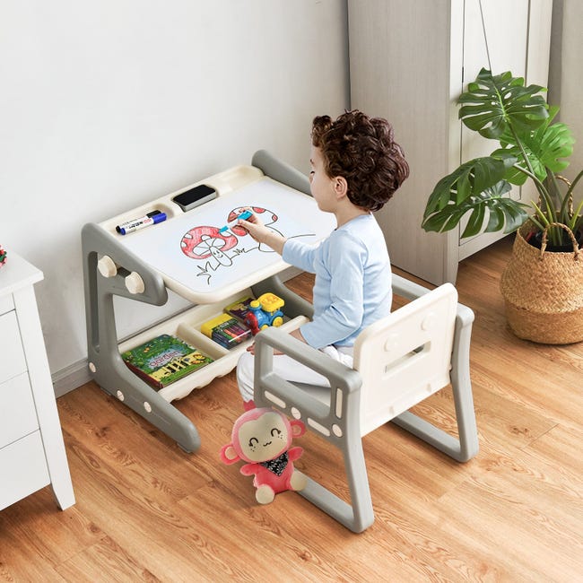 Chevalet à dessin bureau et chaise pour enfant avec tableau magnétique  inclinable réglable 20_0000444