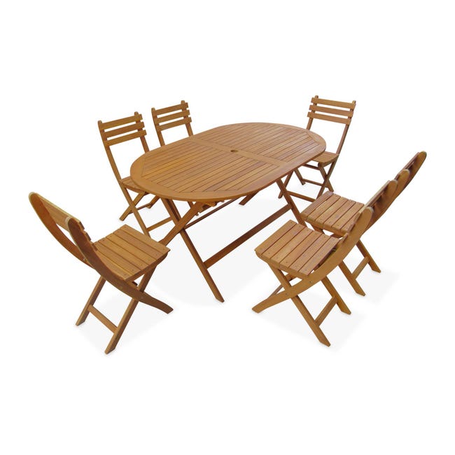 Table de jardin pliable 150cm en bois d'acacia déjà huilé. forme ovale