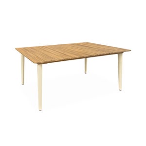 Table de jardin bois d'acacia et acier galvanisé MARINGA. ivoire. L150 x P90 x H76cm