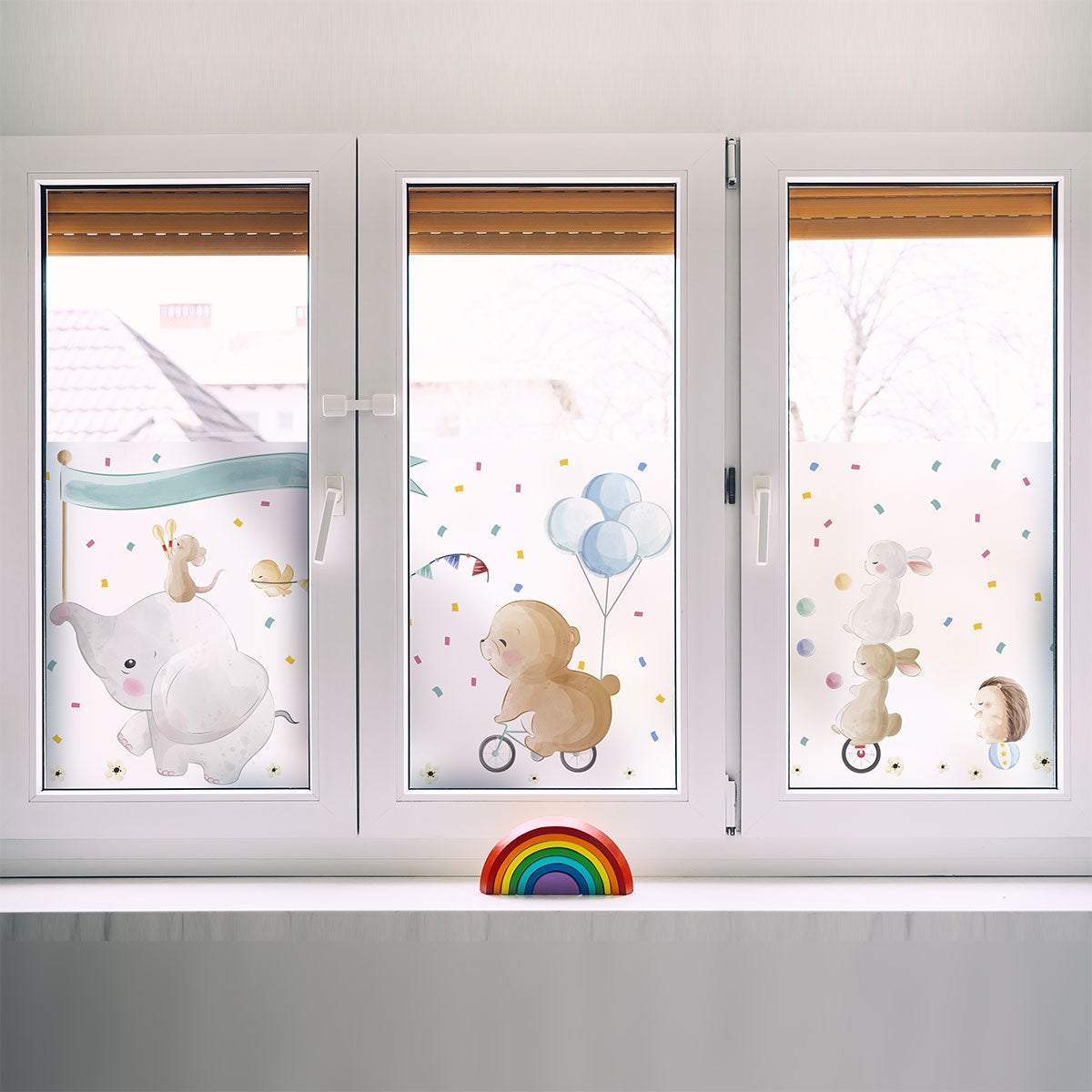 Vinilo opaco y privacidad para ventana 1 metro x 40 cm animales y globo  aerostático en las nubes - adhesivo pared - sticker revestimiento