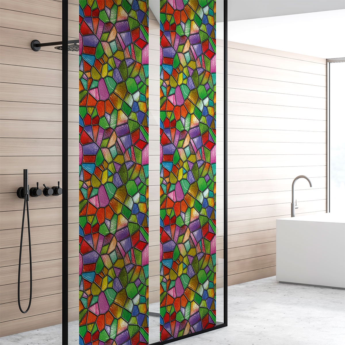 Adesivo oscurante e privacy per finestra 200 x 40cm vetrate multicolori -  Sticker adesivo - adesivi murali