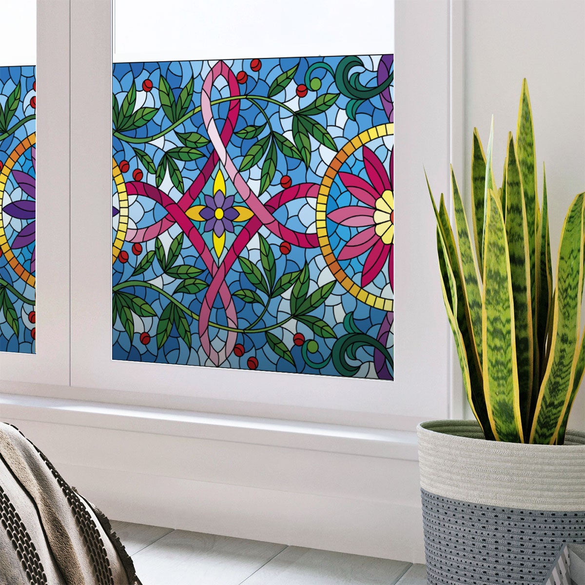 Adesivo oscurante e privacy per finestra 100 x 40 cm liane e fiori di vetro  colorato - Sticker adesivo - adesivi murali