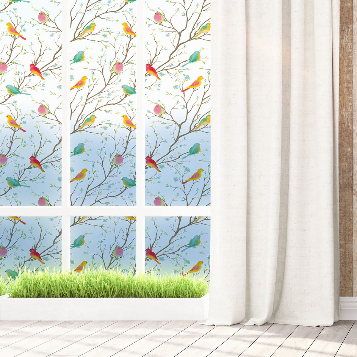 Vinilo opaco y privacidad para ventana 1 metro x 40 cm pájaros en el bosque  - adhesivo pared - sticker revestimiento