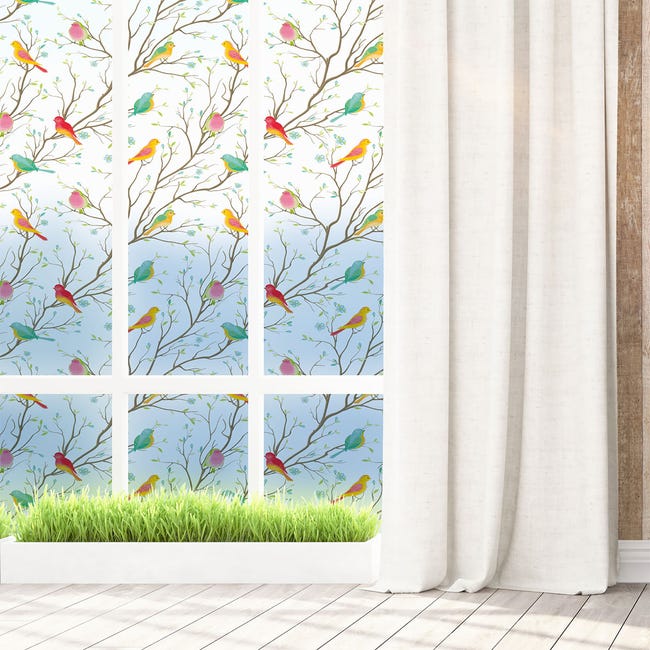 guirnalda desencadenar Estúpido Vinilo opaco y privacidad para ventana 1 metro x 40 cm pájaros en el bosque  - adhesivo pared - sticker revestimiento | Leroy Merlin