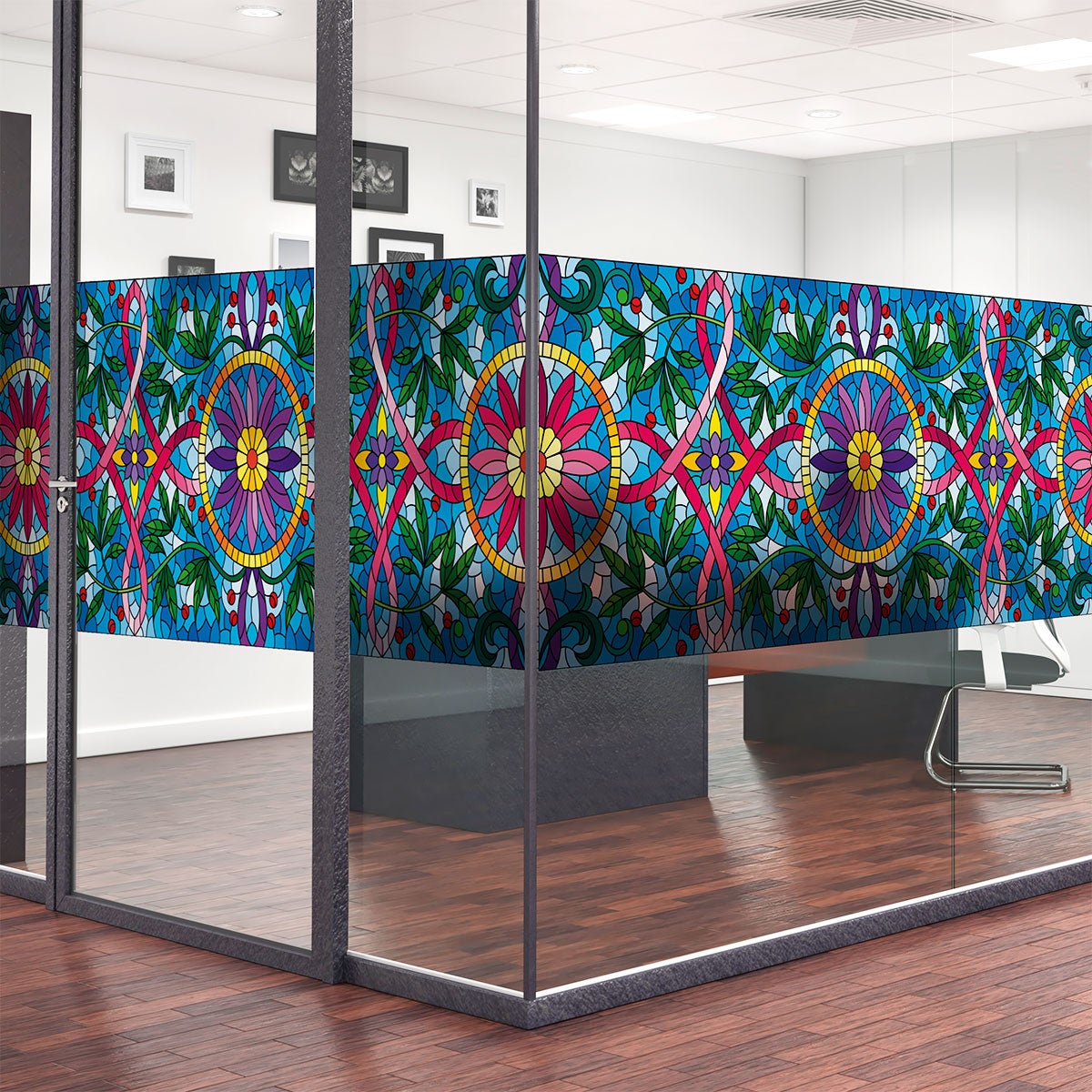 Vetrofania 200 x 40 cm liane e fiori di vetro colorato - Sticker adesivo -  adesivi murali