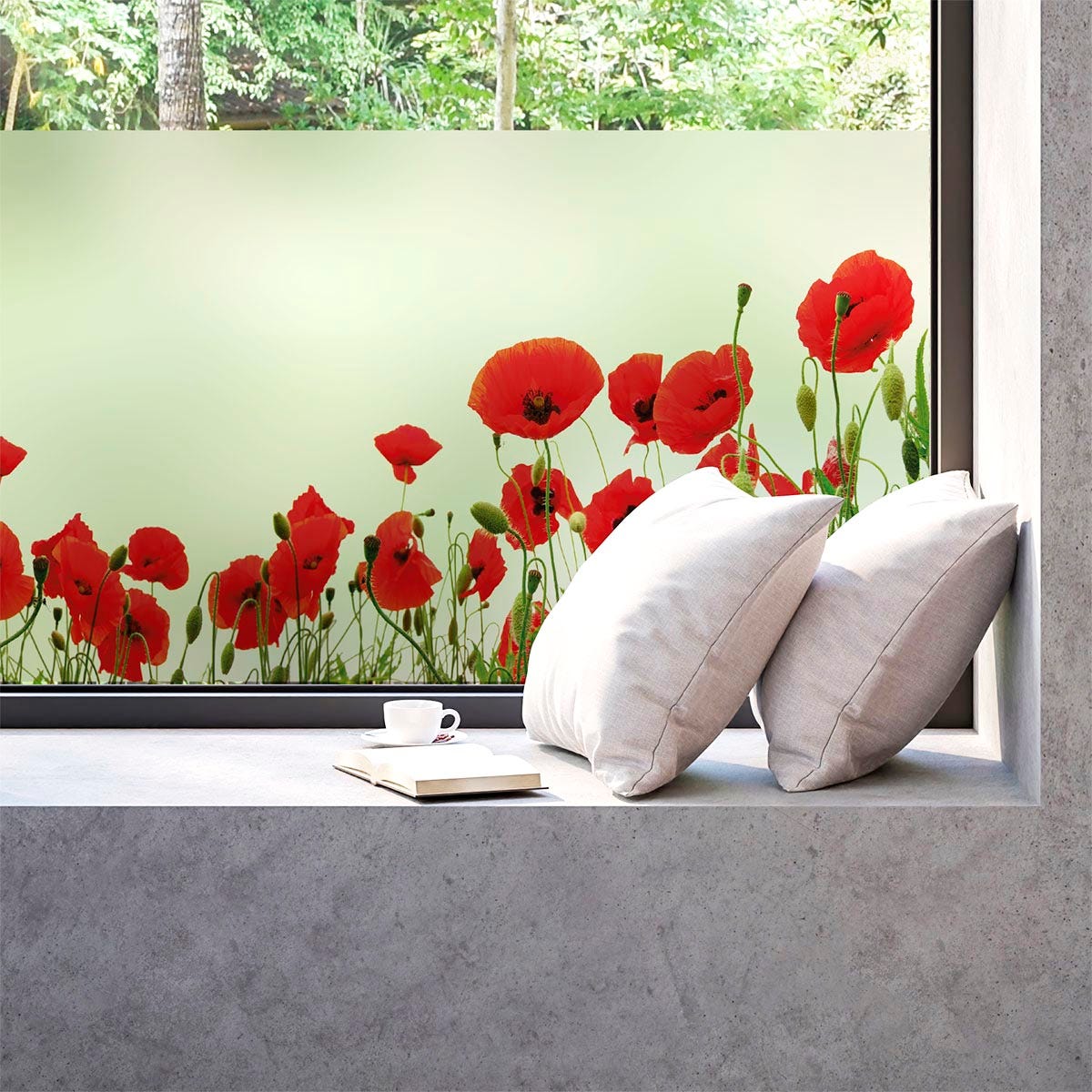 Vinilo opaco y privacidad para ventana 2 metros x 40 cm amapolas - adhesivo  de pared - revestimiento sticker mural decorativo
