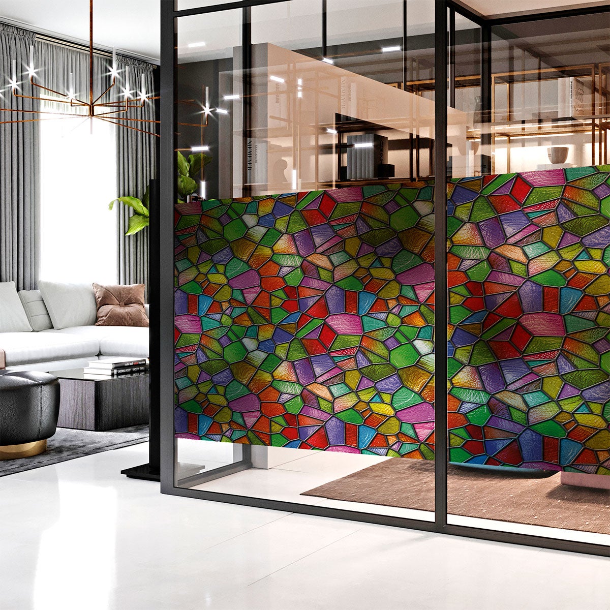 Adesivo oscurante e privacy per finestra 100 x 40 cm vetrate multicolori -  Sticker adesivo - adesivi murali