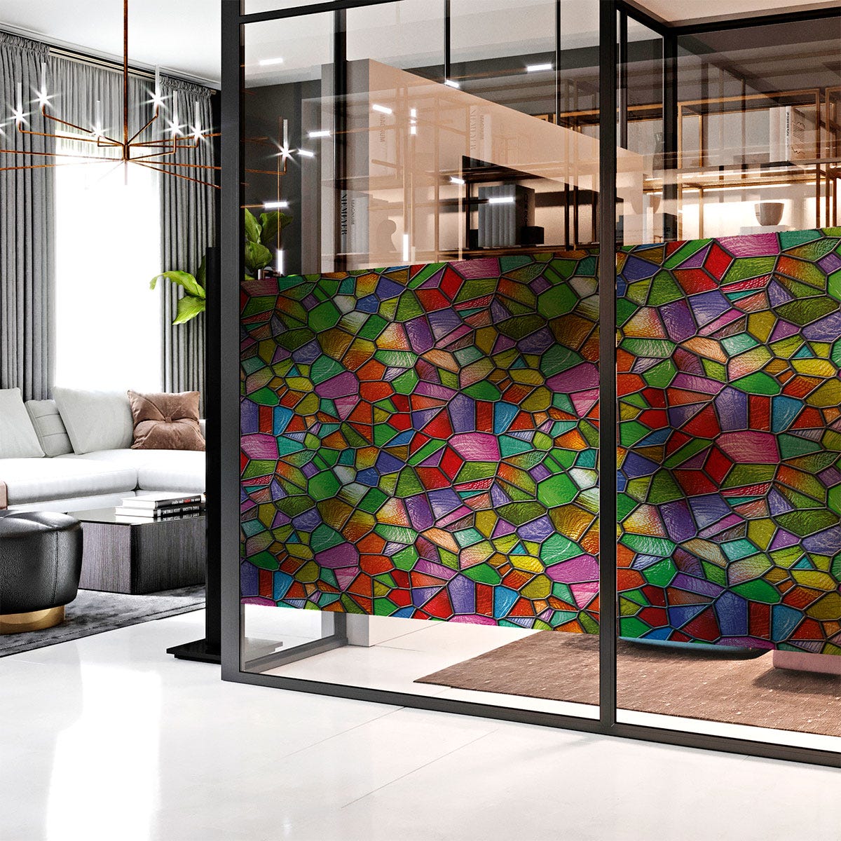 Vinilo opaco y privacidad para ventana 100 x 40 cm vidrieras multicolores -  adhesivo pared - sticker revestimiento