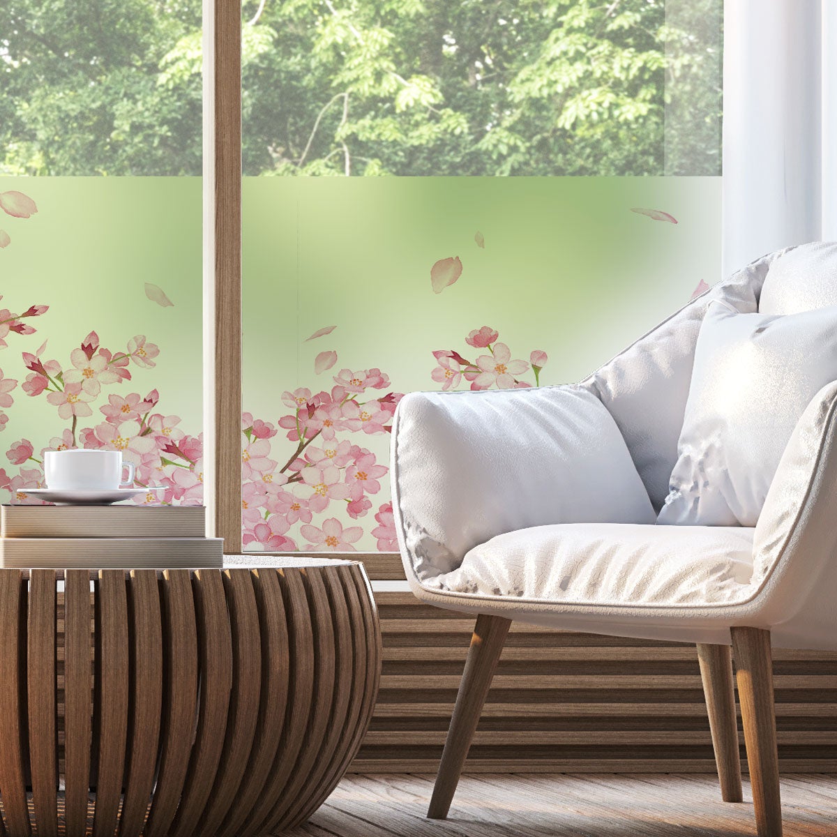 Adhesivo opaco y privacidad para ventana 200 x 40 cm flores de Cerezo - adhesivo  pared - sticker revestimiento
