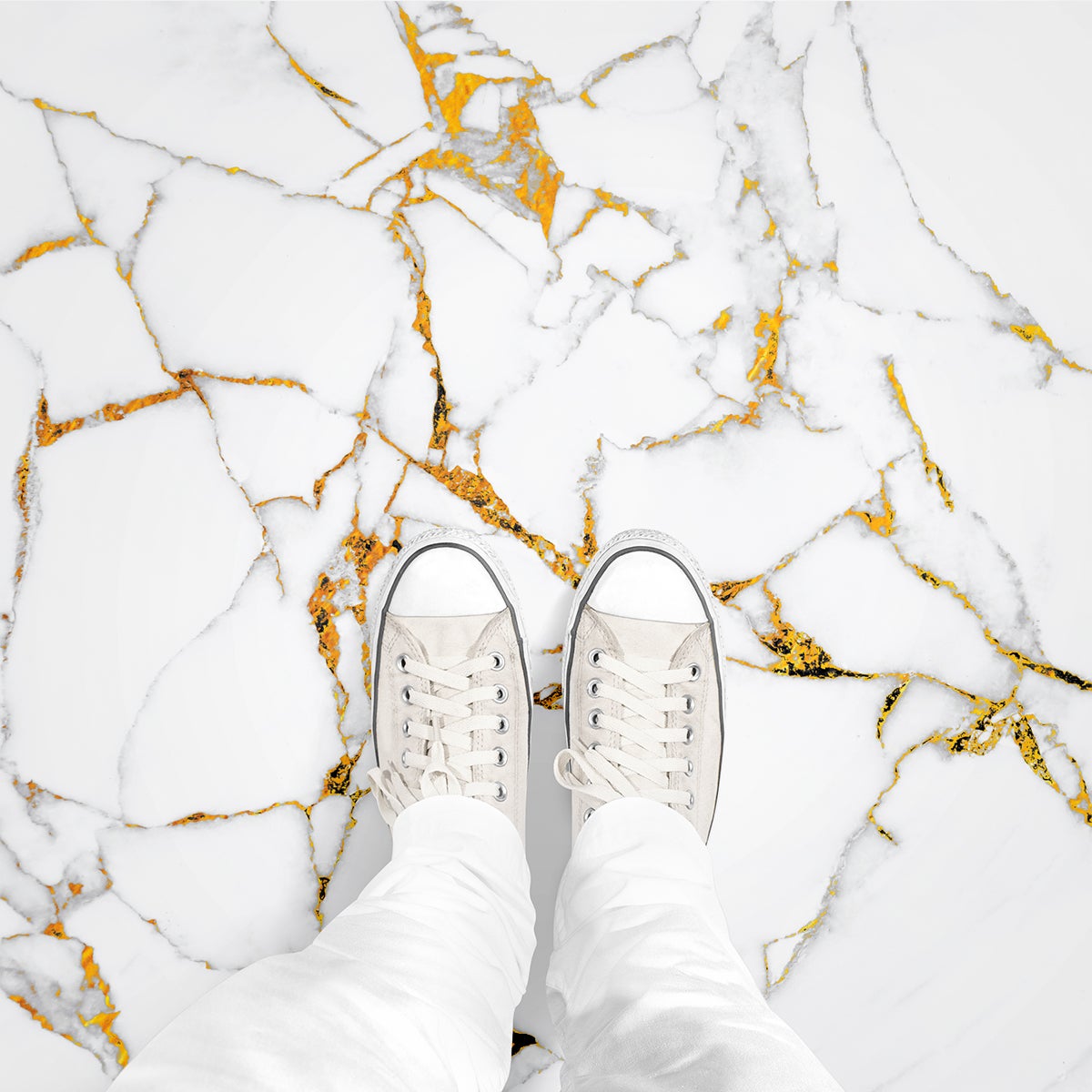 Adesivo pavimento in marmo bianco e oro antiscivolo - Sticker adesivo - adesivi  murali - 40x40cm