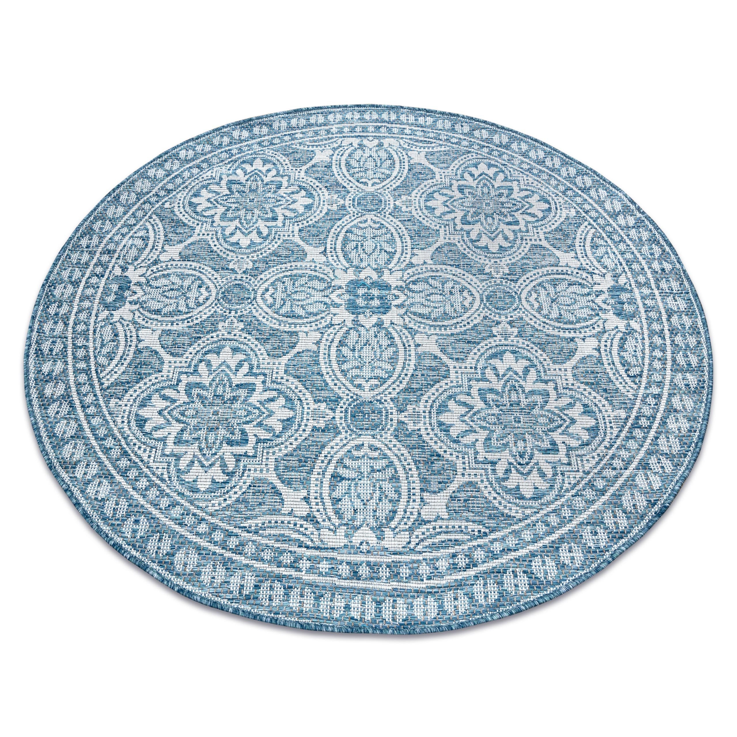 Alfombra de cuerda sisal loft 21193 circulo boho marfil/plateado/azul circulo 160 cm