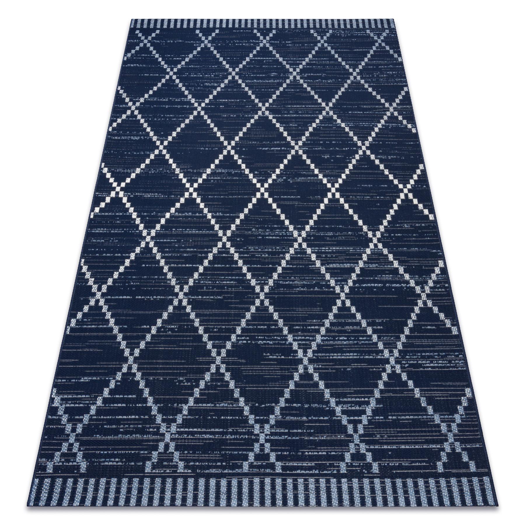 Alfombra de cuerda sisal color 47268/309 rombos cuadrados azul 60x110 cm