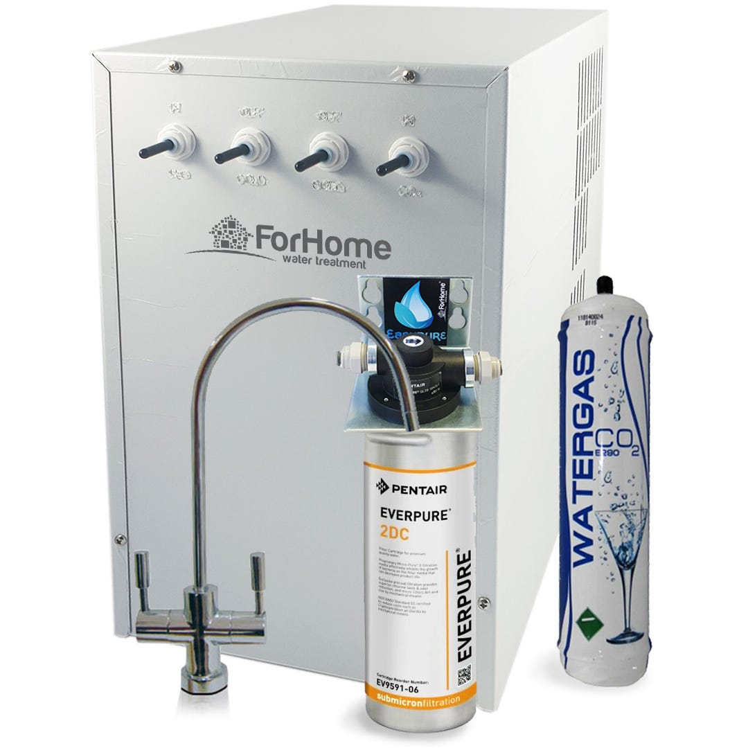 Depuratore Acqua ForHome® Refrigeratore Gasatore Con Everpure Da Sotto  Lavello - Acqua Gasata Refrigerata -Rub. 2 Vie 