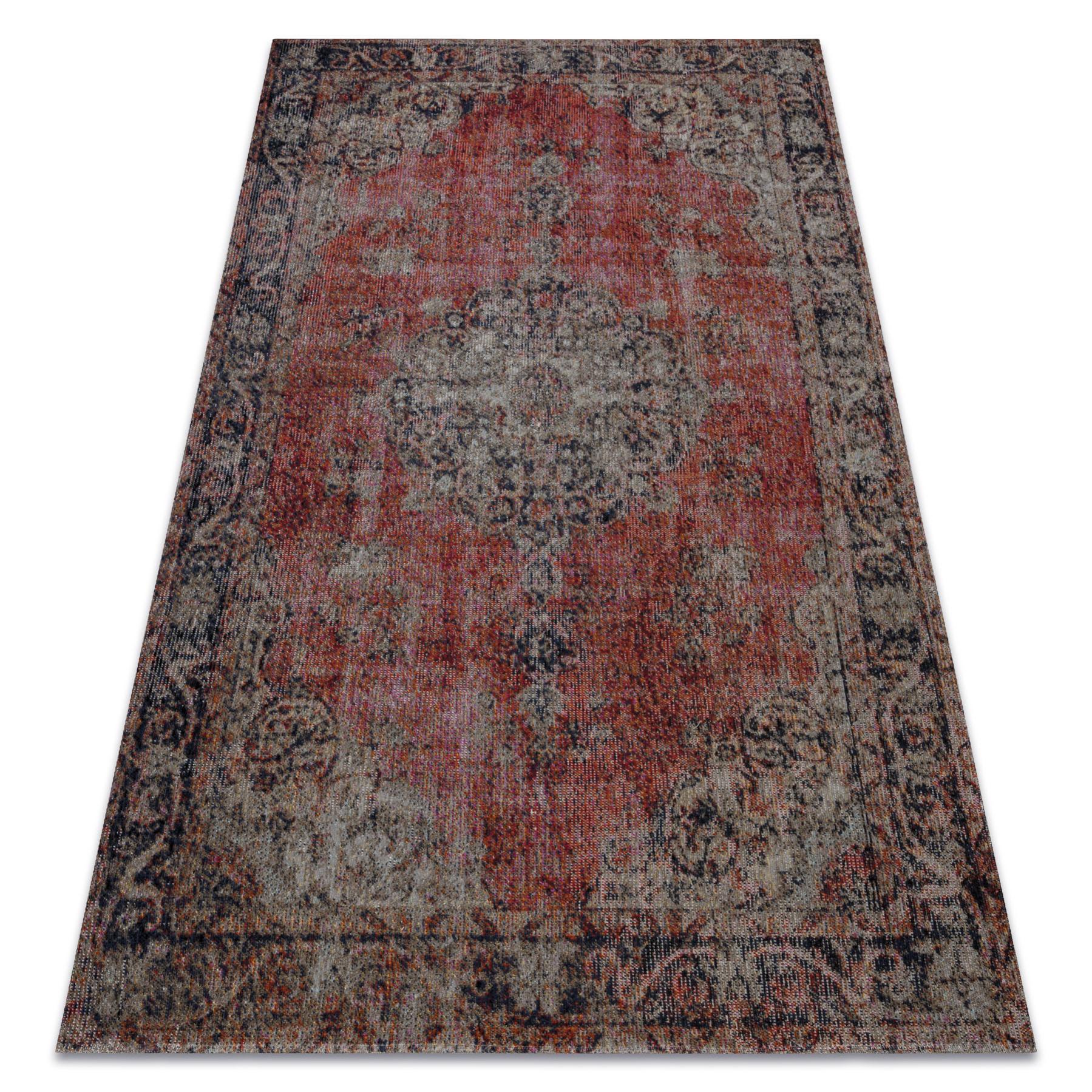 Alfombra moderna mundo e0691 ornamento, vintage exterior rojo / beige 140x190 cm