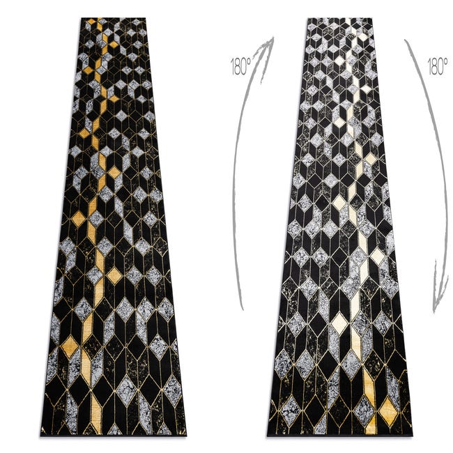 Tappeto, tappeti passatoie GLOSS moderno 400B 86 elegante, glamour, art  deco, 3D geometrico nero / oro 70x200 cm